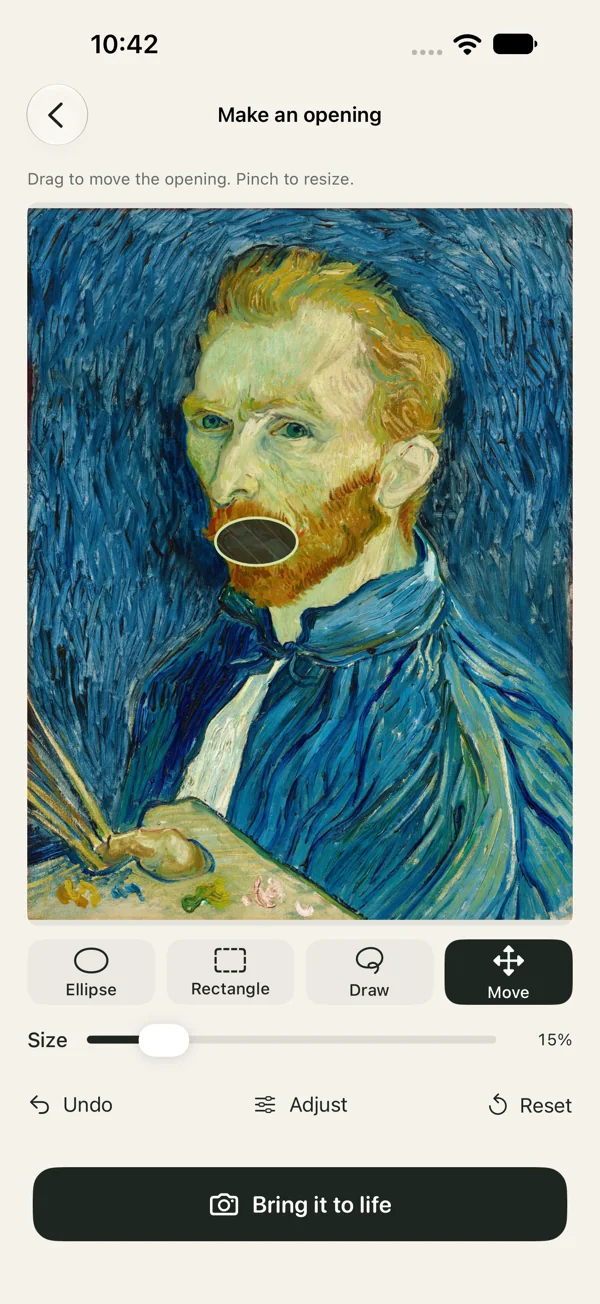 ArtWindow's cutout editor showing an opening in a Van Gogh painting.