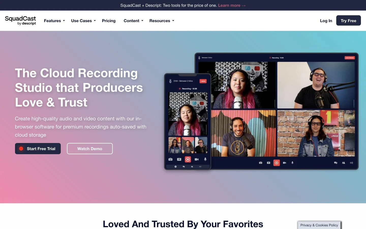 SquadCast homepage